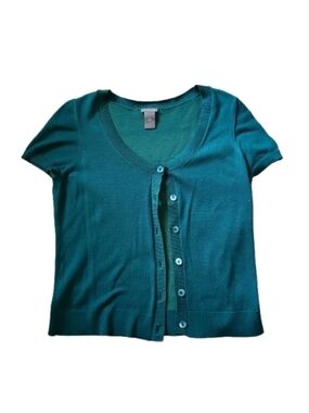 Ann Taylor Teal Short-Sleeve Cardigan
